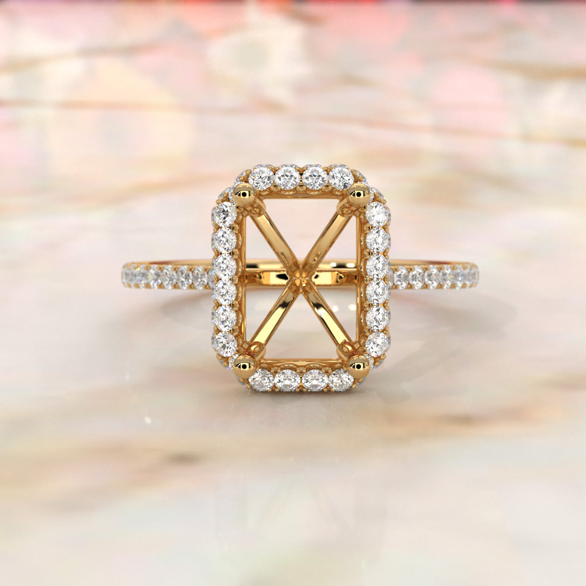 Double Halo Semi Mount Lab Grown Diamond Engagement Ring 0.53 Ct.